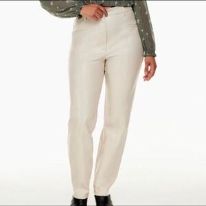 Aritzia Wilfred Rebel Faux Leather Pants Size 10 Ivory Cream High Waist Vegan